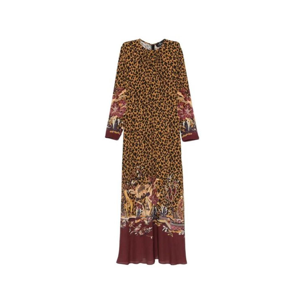 Etro Women Leopard-Print Maxi Dress With Floral Trim.